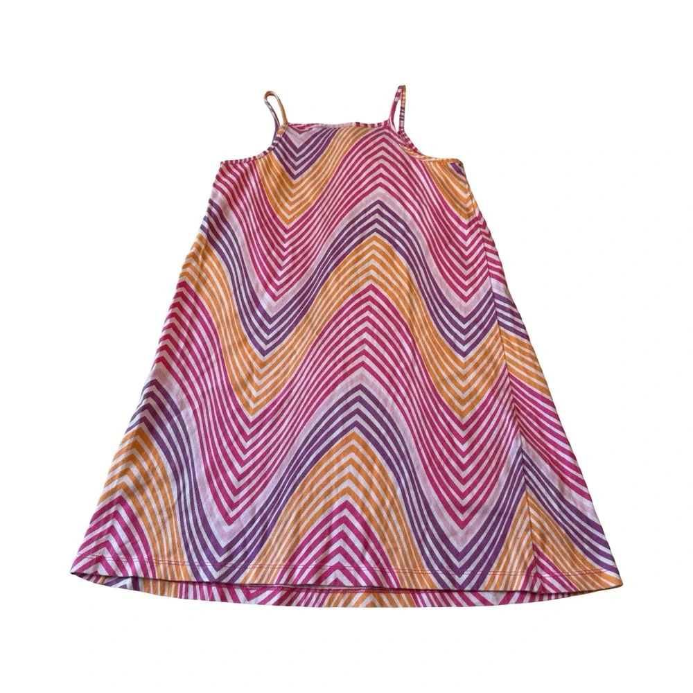 Hanna Andersson Girls Pink Orange Chevron Cotton Ruffle Sun Dress Size 8‎